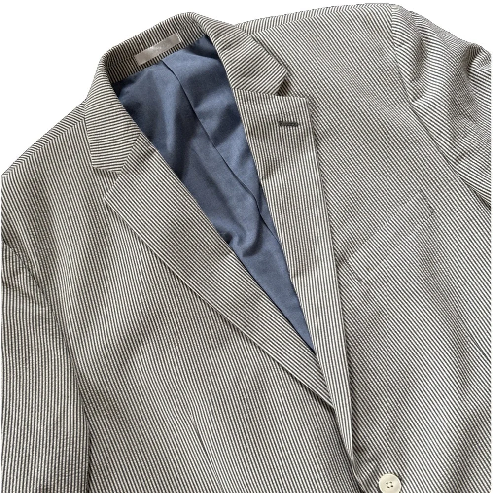Lauren Ralph Lauren Sport Coat Men 48R Blue White Seersucker Stripe Cotton